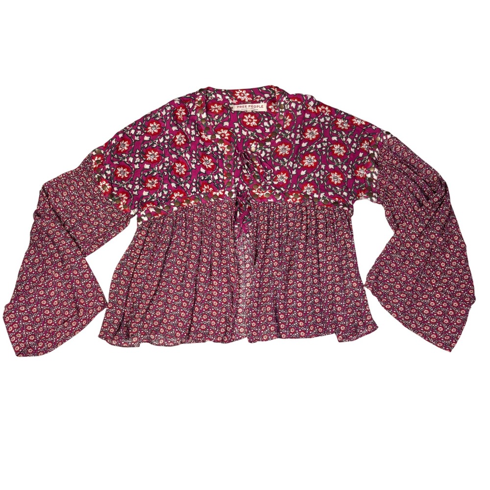 Free People Prairie Blossom‎ Boho Embroidered Peasant Blouse Top Womens L